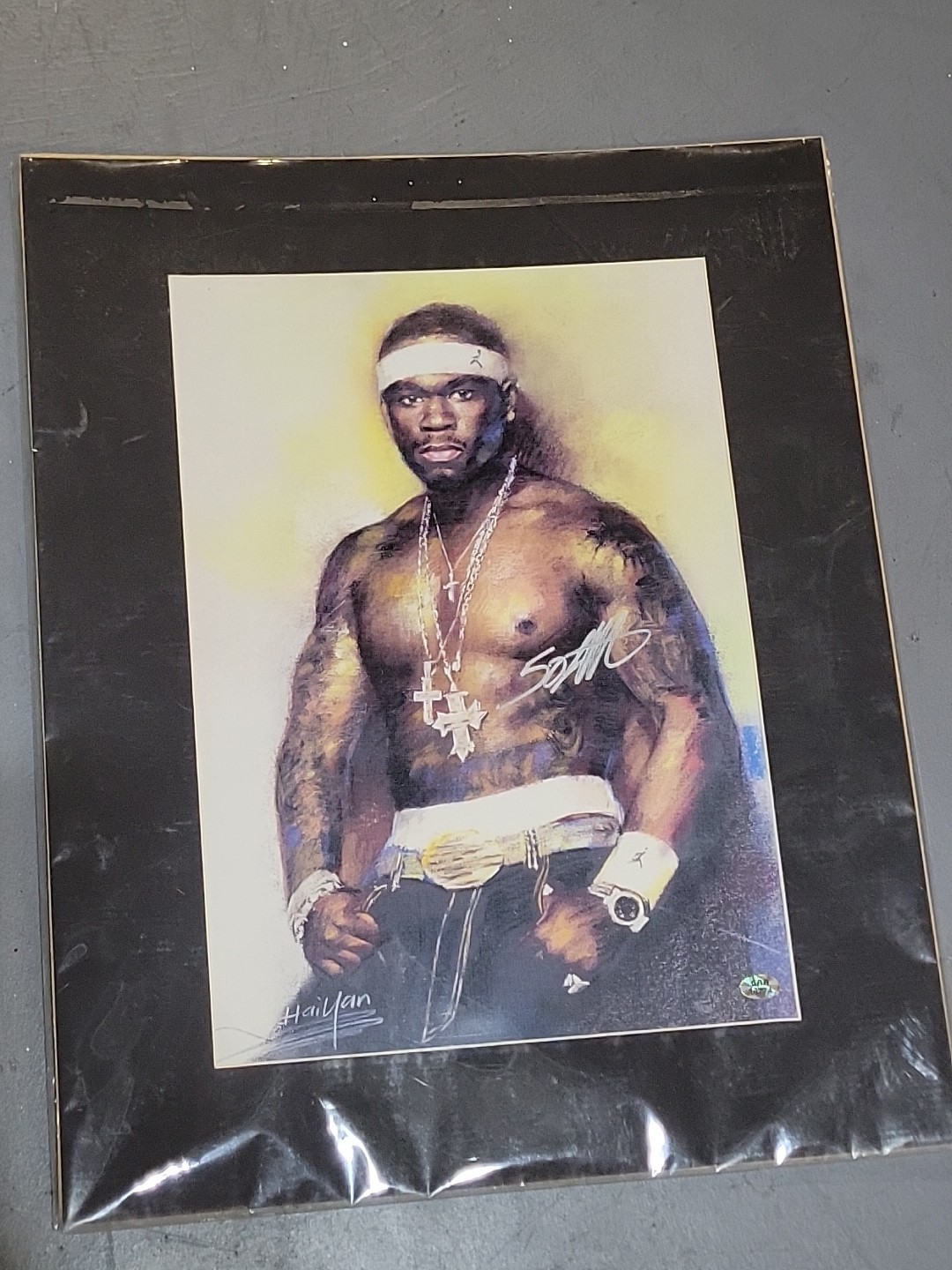 50 CENT SIGNED AUTOGRAPH Matted Print Haiyan – 20″ x 16″