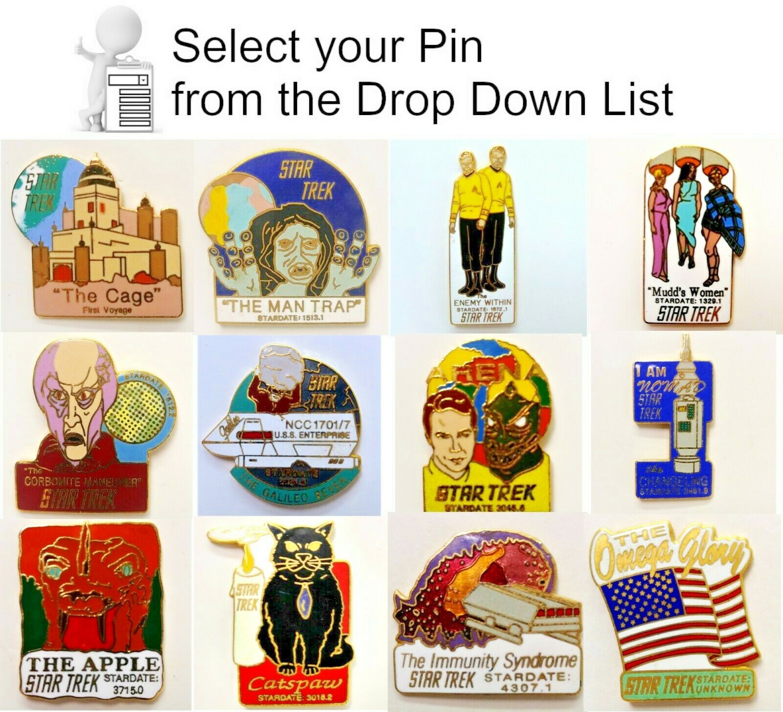 Original Star Trek Classic TV Episode Pin Collection- 79 in Series- Your Choice