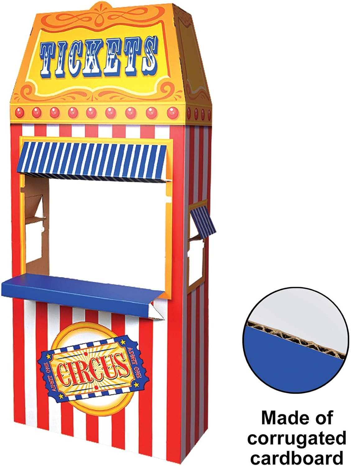 3-D Circus Ticket Booth Prop – Large Cardboard Carnival Standee with Classic Mar