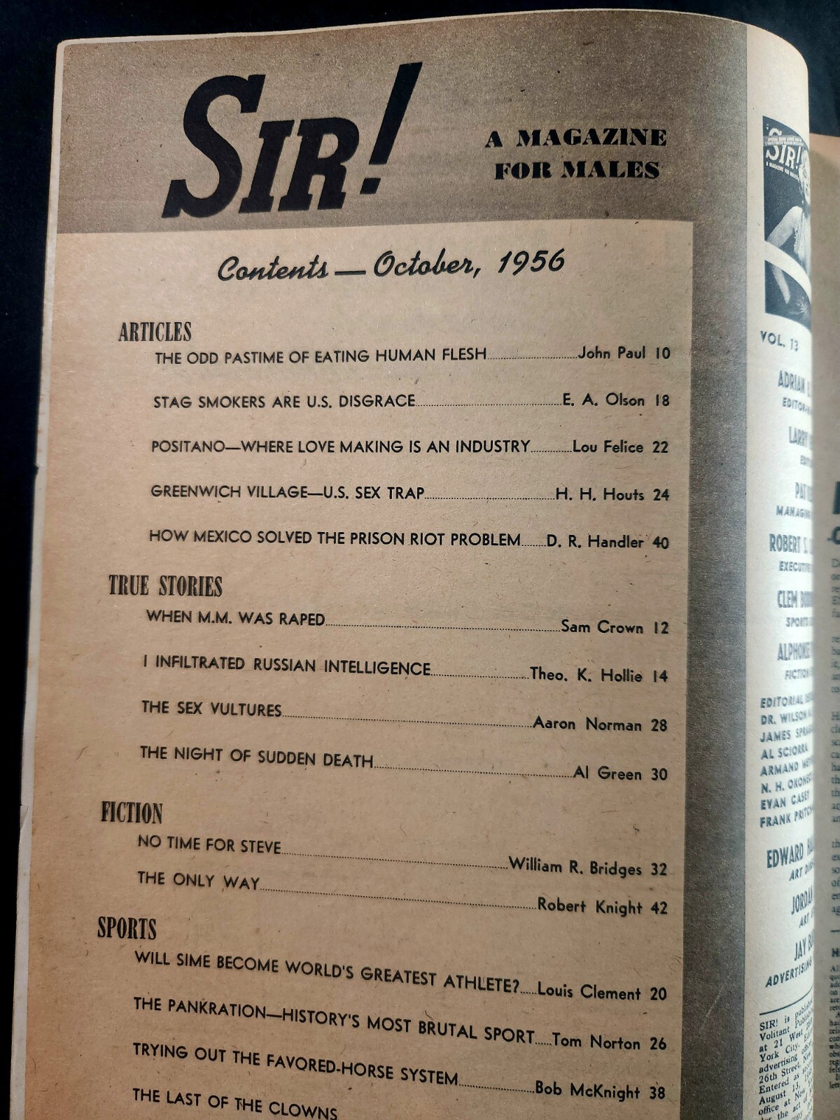 SIR! MAGAZINE VINTAGE OCT 1956 ICONIC MARILYN MONROE COVER RARE, FINE CONDITION