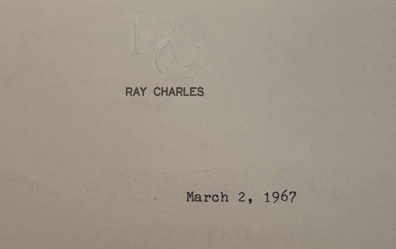 1967 Ray Charles Signed Letter On Watermarked Letterhead