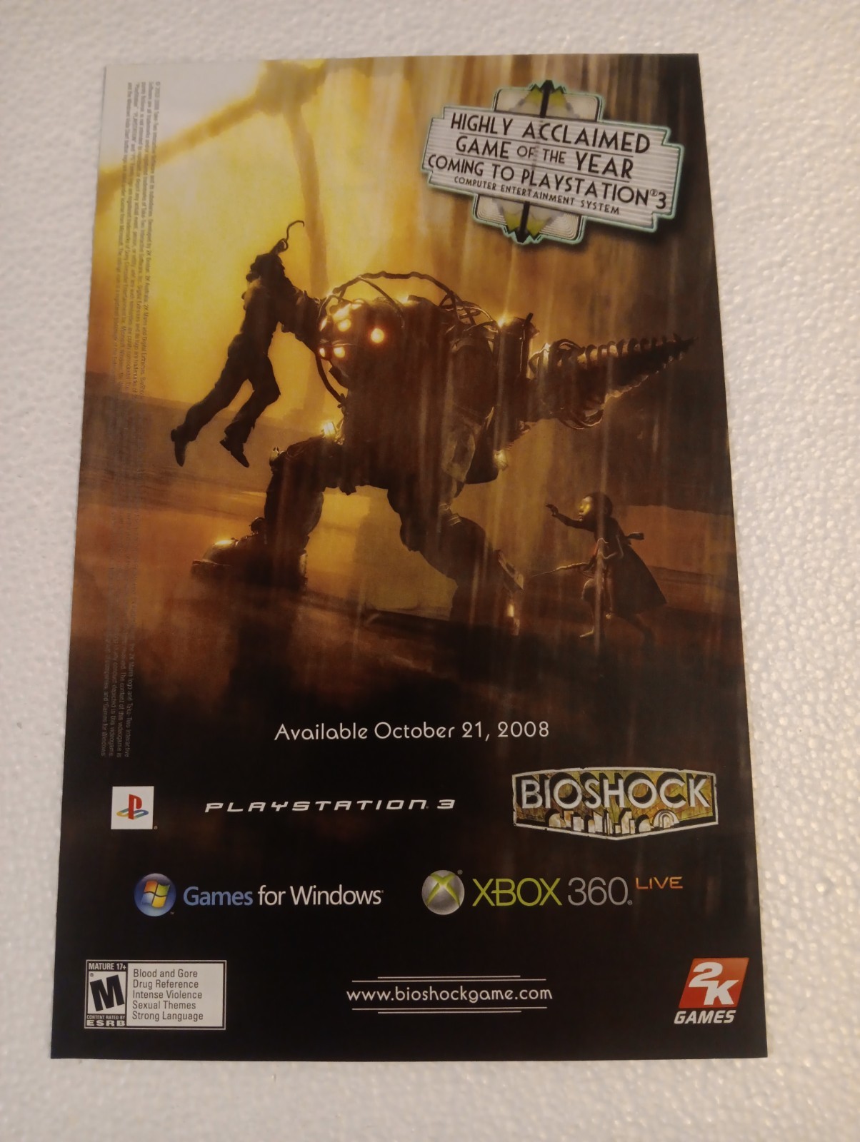 2008 Video Game Print Ad – BIOSHOCK – XBOX 360 PS3 WINDOWS 2K Games