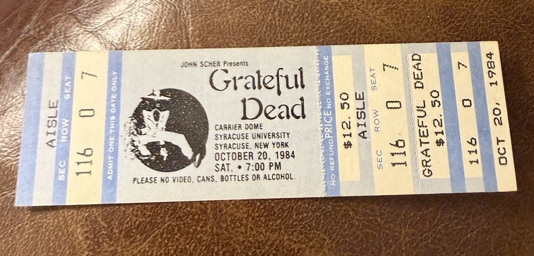 GRATEFUL DEAD RARE UNUSED CONCERT TICKET SYRACUSE, NY 10/20/1984