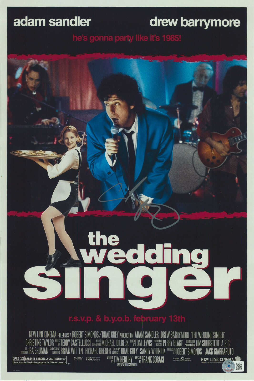 ADAM SANDLER SIGNED AUTOGRAPH THE WEDDING SINGER PHOTO MINI POSTER BAS BECKETT