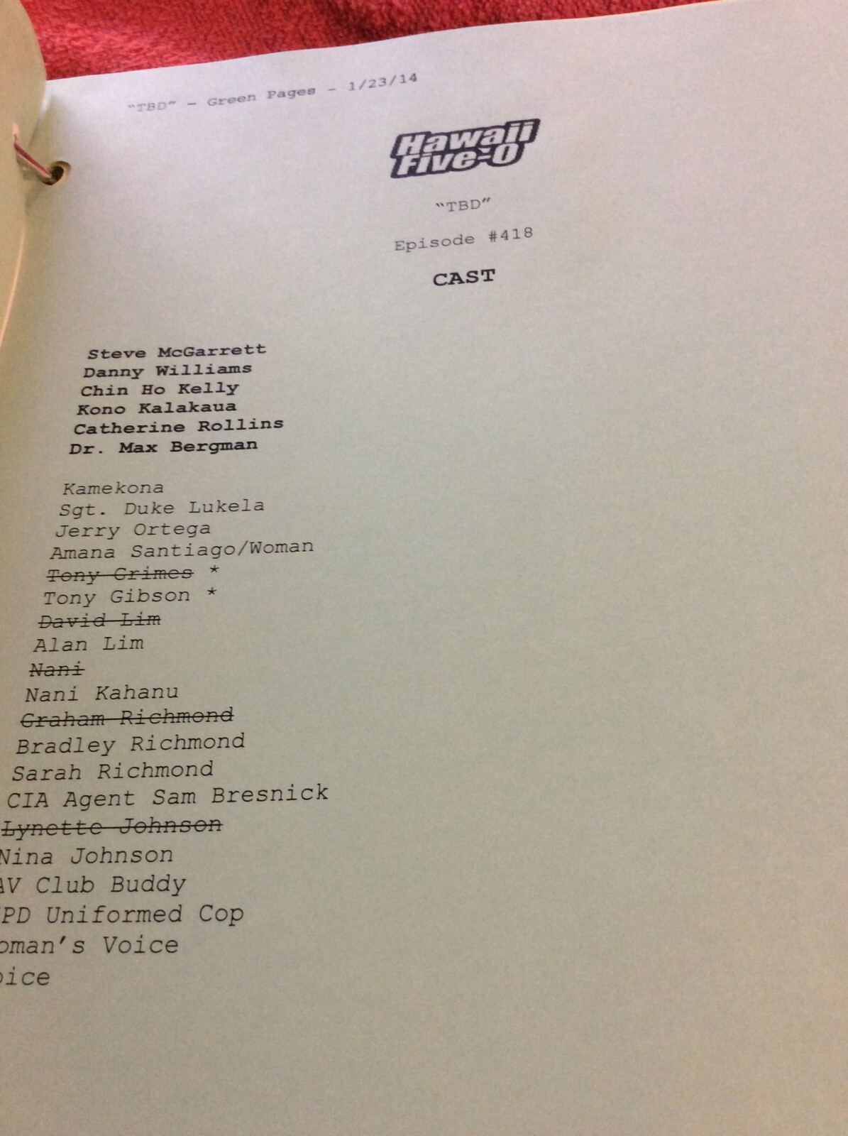 HAWAII FIVE-O ORIGINAL SCRIPT 418 SCHEDULE TECH 2014 TBD HO’I HOU DANIEL DAE KIM