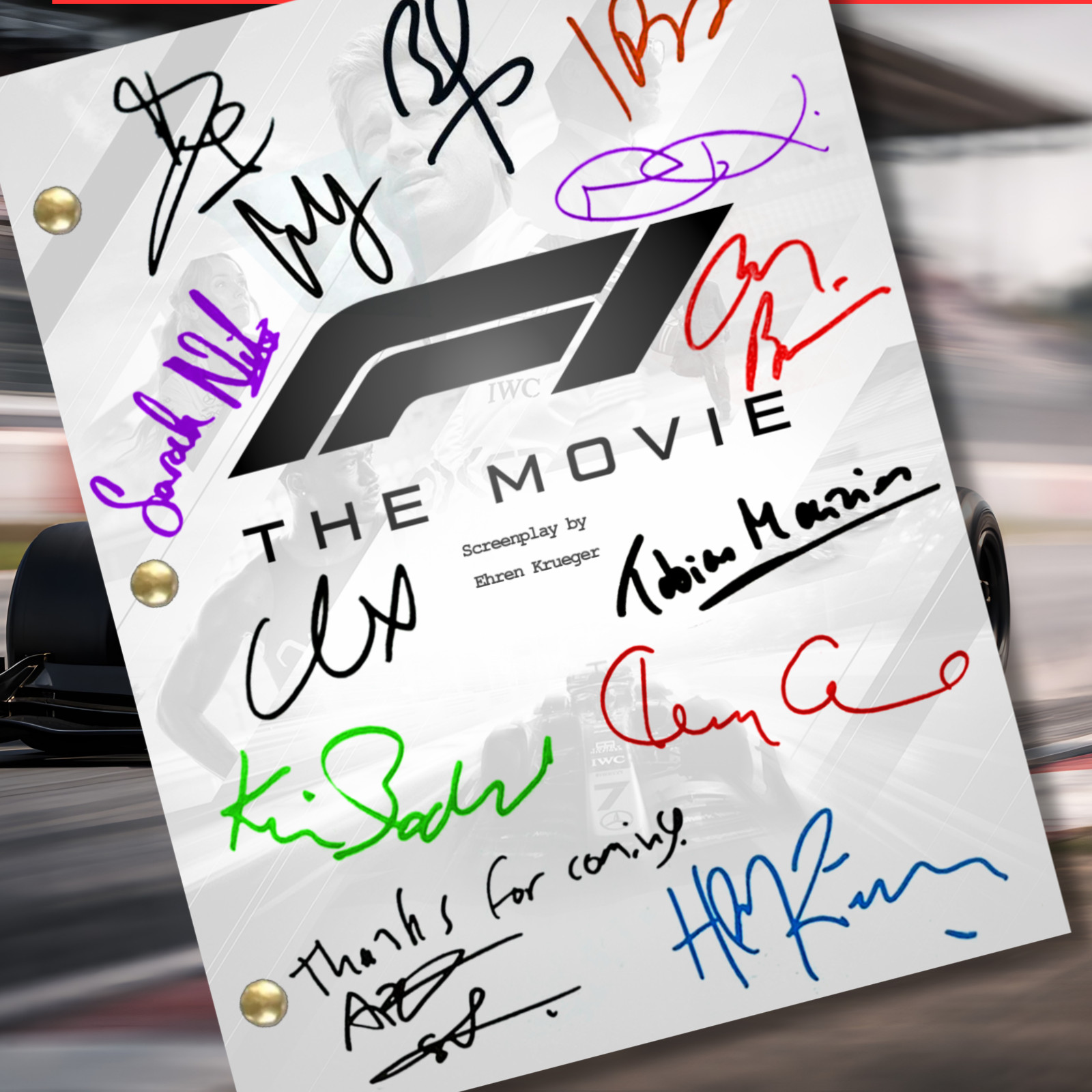 F1: The Movie Script Signed Reprints Autograph Brad Pitt, Film Memorabilia