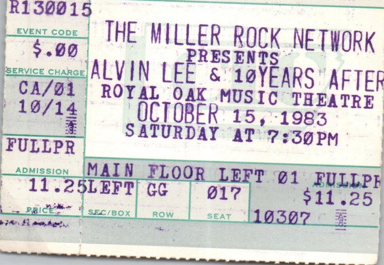 Alvin Lee Ten Years After Concert Ticket Stub October 15 1983 Royal Oak Michigan