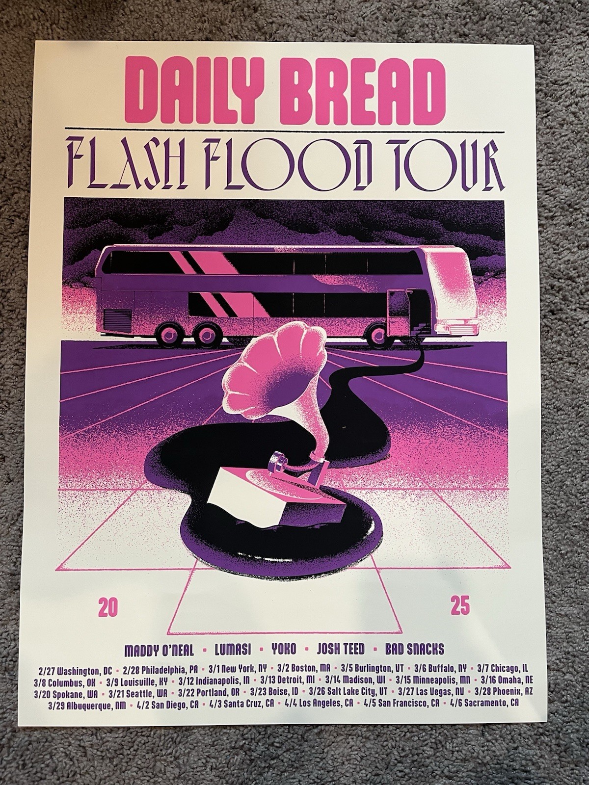 DAILY BREAD FLASH FLOOD TOUR POSTER 18×24 INVISIBLE CINEMA JSA COA