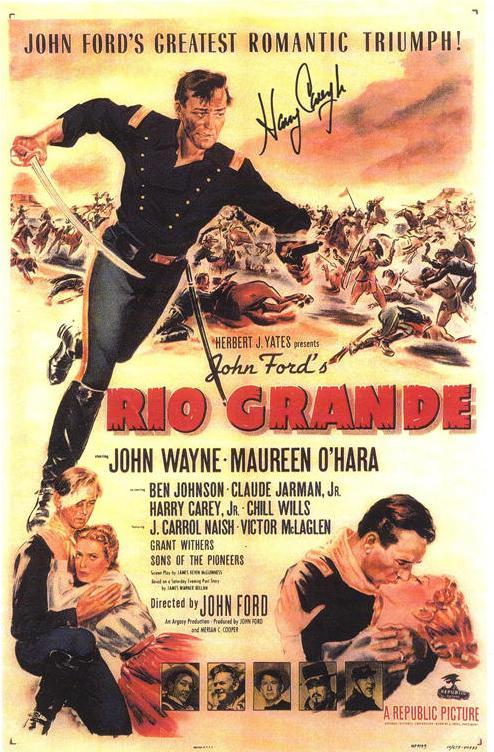 HARRY CAREY JR. SIGNED RIO GRANDE POSTER AUTOGRAPH WITH NOTARIZED COA JOHN WAYNE