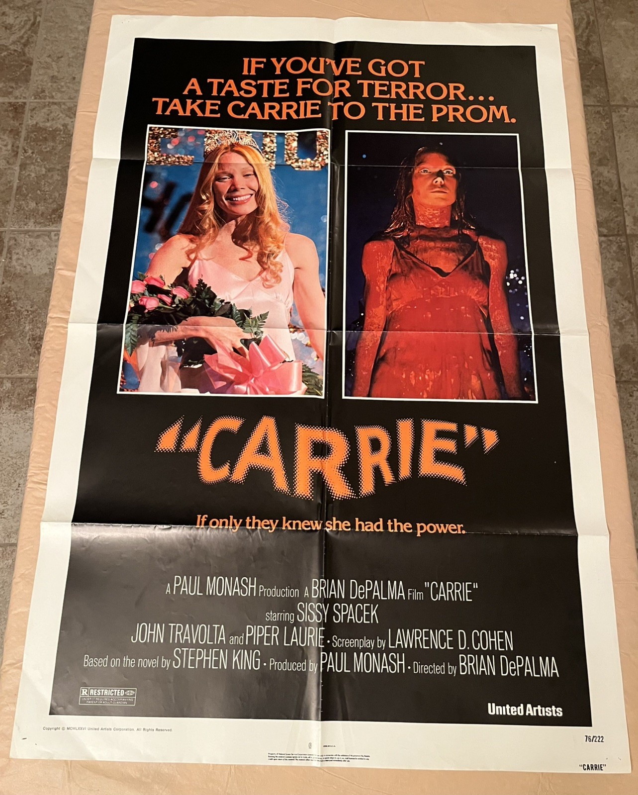Vintage Carrie Movie Poster Original 1-Sheet 27×41 1976 Stephen King Sissy Space
