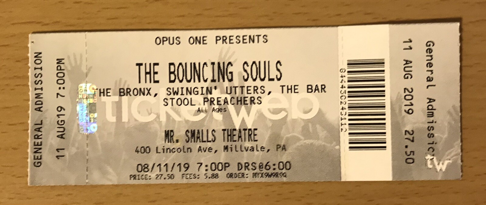 2019 THE BOUNCING SOULS / BRONX MR SMALLS PITTSBURGH CONCERT TICKET STUB 351