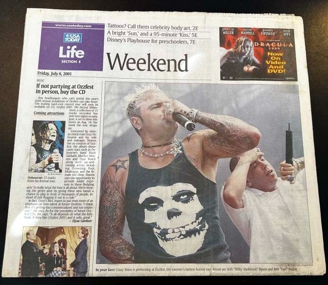 Crazy Town 2001 USA Today Weekend Section Seth Shifty Shellshock Staind Ozzfest