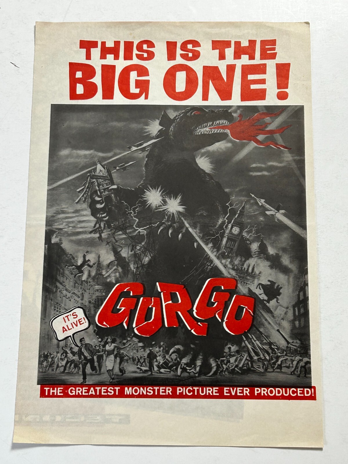 GORGO Vintage Pressbook Monster Movie 1961 Kaiju Creature Sci Fi Horror Film