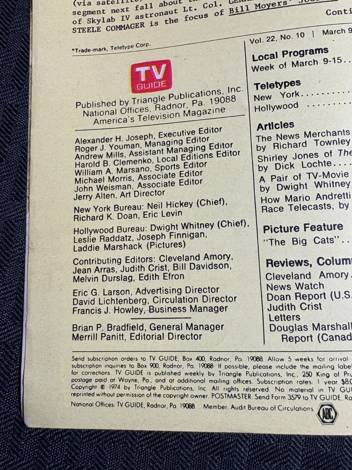 1974 March 9-15 TV GUIDE Magazine G/VG 3.0 Local News / Chicago Metro Edition