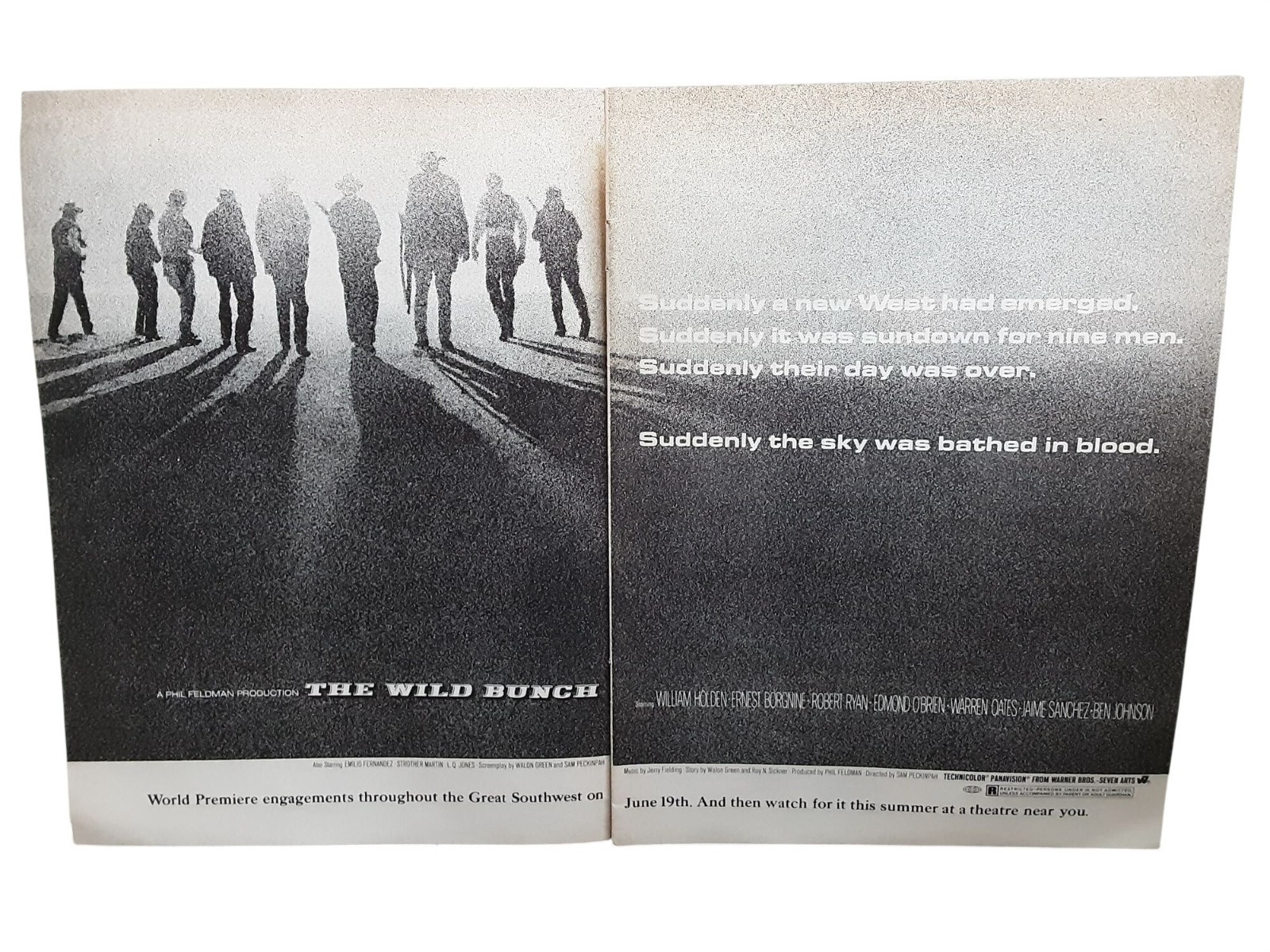 1969 The Wild Bunch Western Movie Two Page Vintage Film Ad