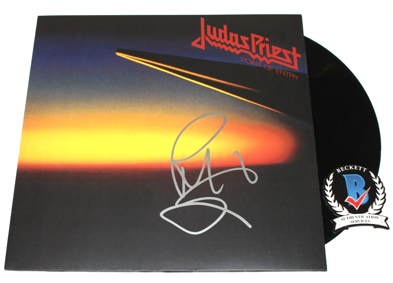 ROB HALFORD SIGNED JUDAS PRIEST ‘POINT OF ENTRY’ ALBUM VINYL RECORD BECKETT COA