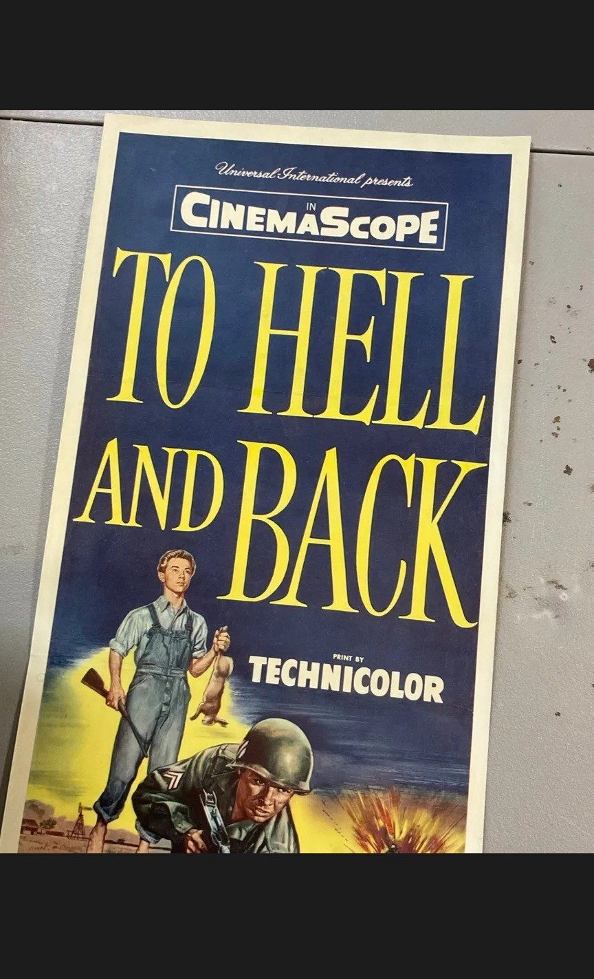 Original 1955 To Hell and Back 14×36 Insert Movie Poster Audie Murphy WWII EX+