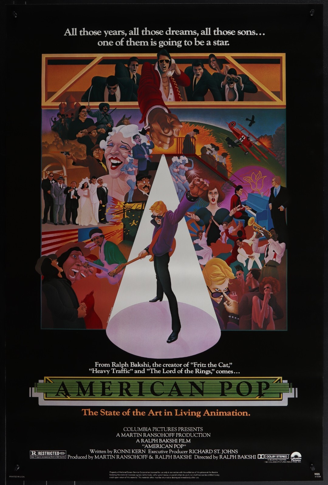 American Pop (1981) – original rolled movie poster – animation – music