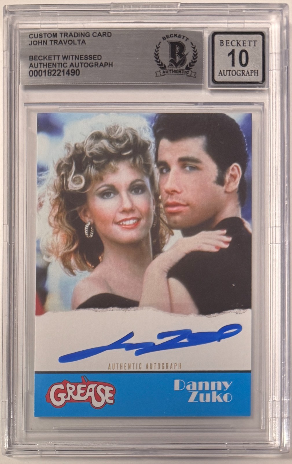 Custom Trading Card Grease #78 Signed John Travolta Beckett Witnessed AUTO 10