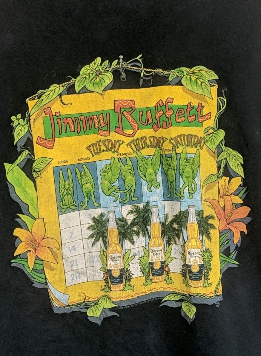 Jimmy Buffett Corona Tuesdays Thursdays Saturdays 2001 Tour Tshirt Sx XL