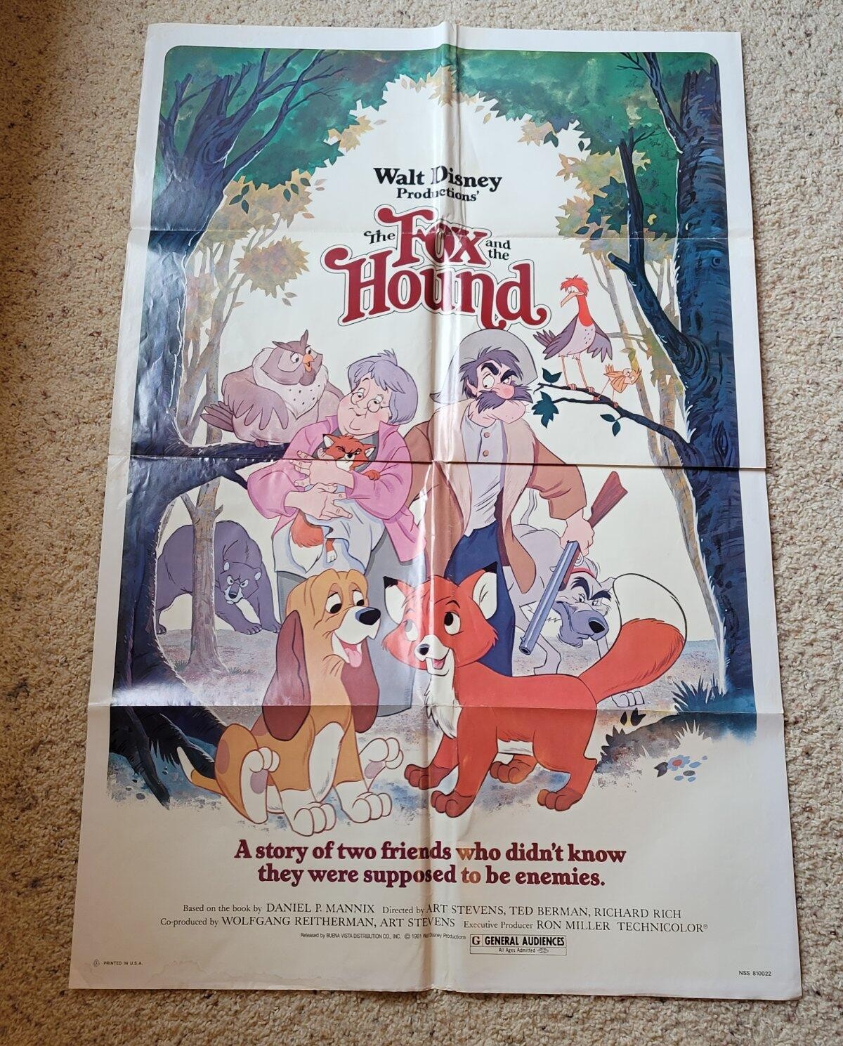 Vintage 1981 Walt Disney Fox & The Hound One Sheet Movie Poster