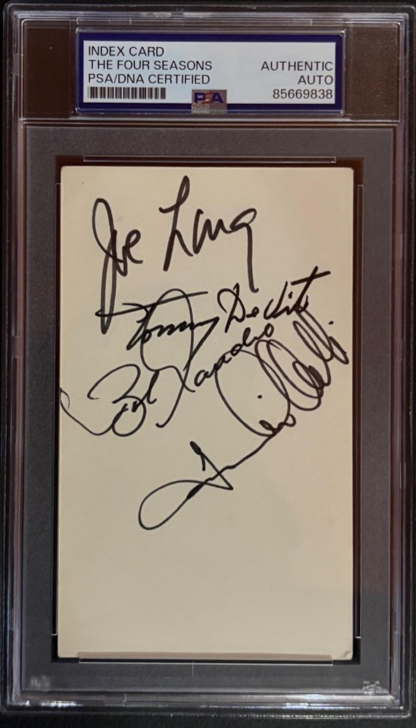 FRANKIE VALLI FOUR SEASONS SIGNED INDEX CARD ENCAPSULATED PSA DEVITO GAUDIO LONG