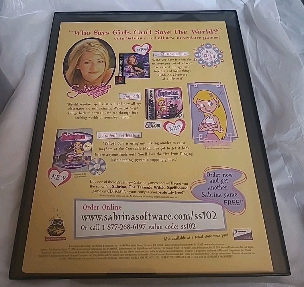 Sabrina The Teenage Witch Video Game Print Ad Framed 2000 8.5X11