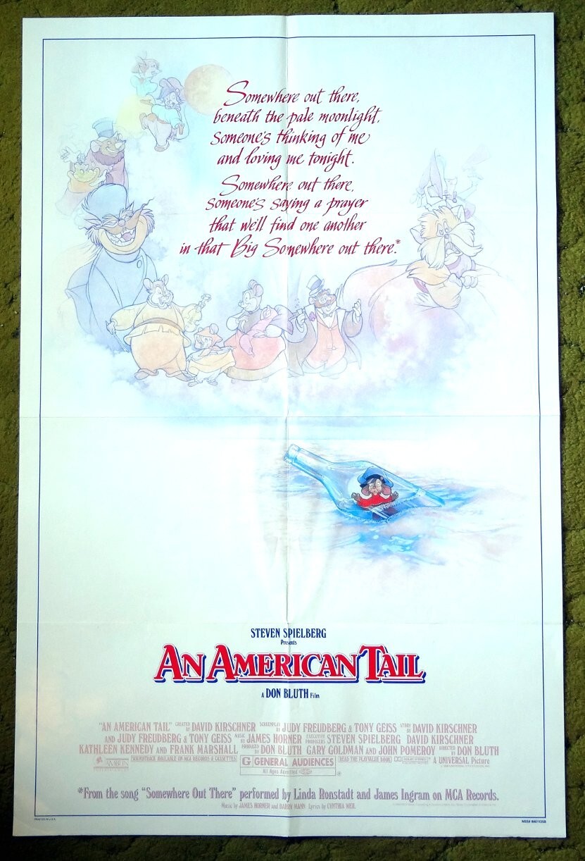 AN AMERICAN TAIL ‘somewhere out there” poster & 4 stills for Feivel Goes West