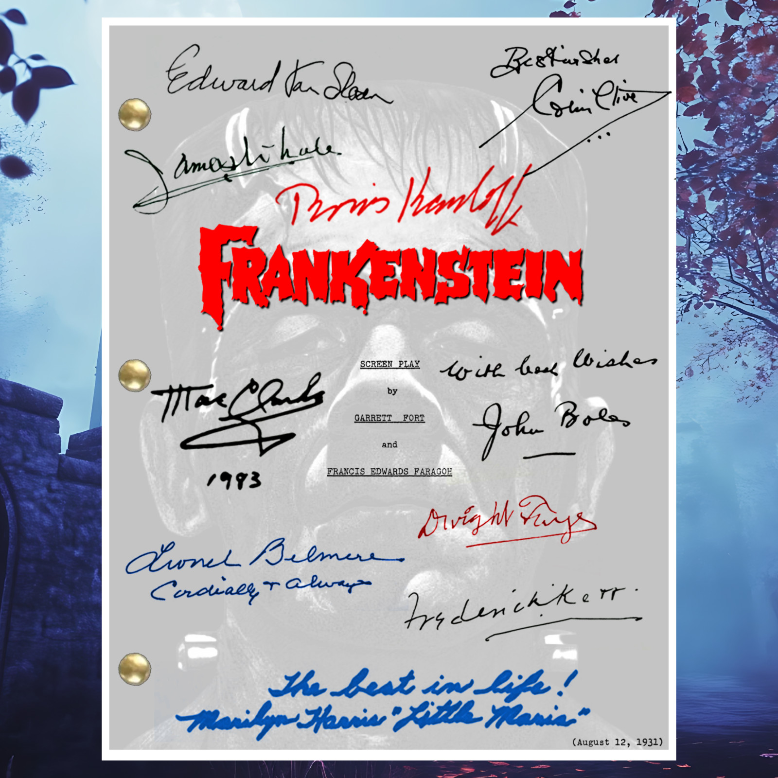 Frankenstein 1931 Movie Script Signed Autograph Reprints Boris Karloff Horror