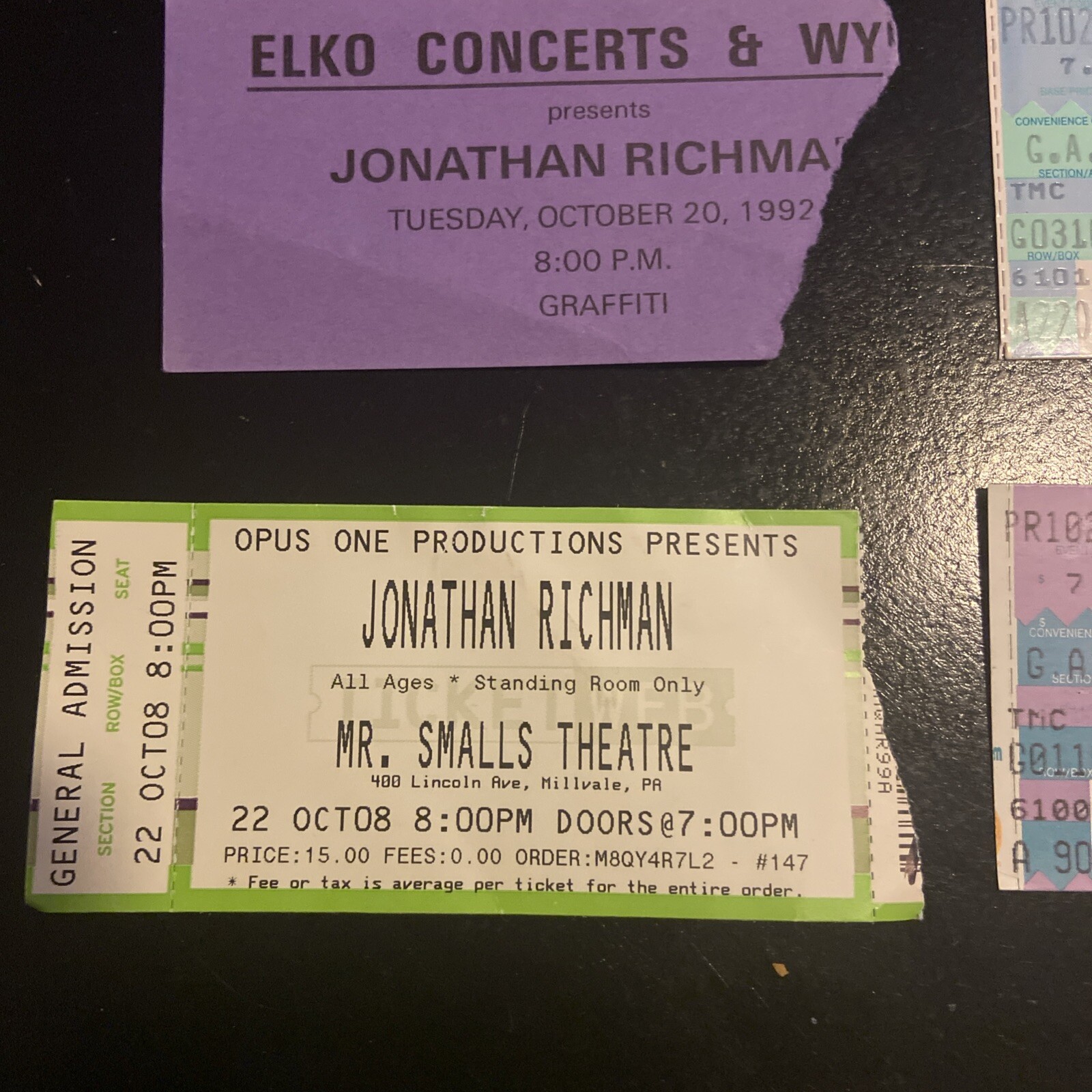 Jonathan Richman Concert Ticket Stubs. Set Of 4 From 1992-2008 Pittsburgh Venues