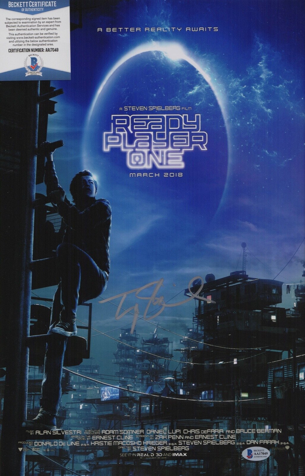 Tye Sheridan Signed Ready Player One 11×17 Movie Poster Photo Beckett COA