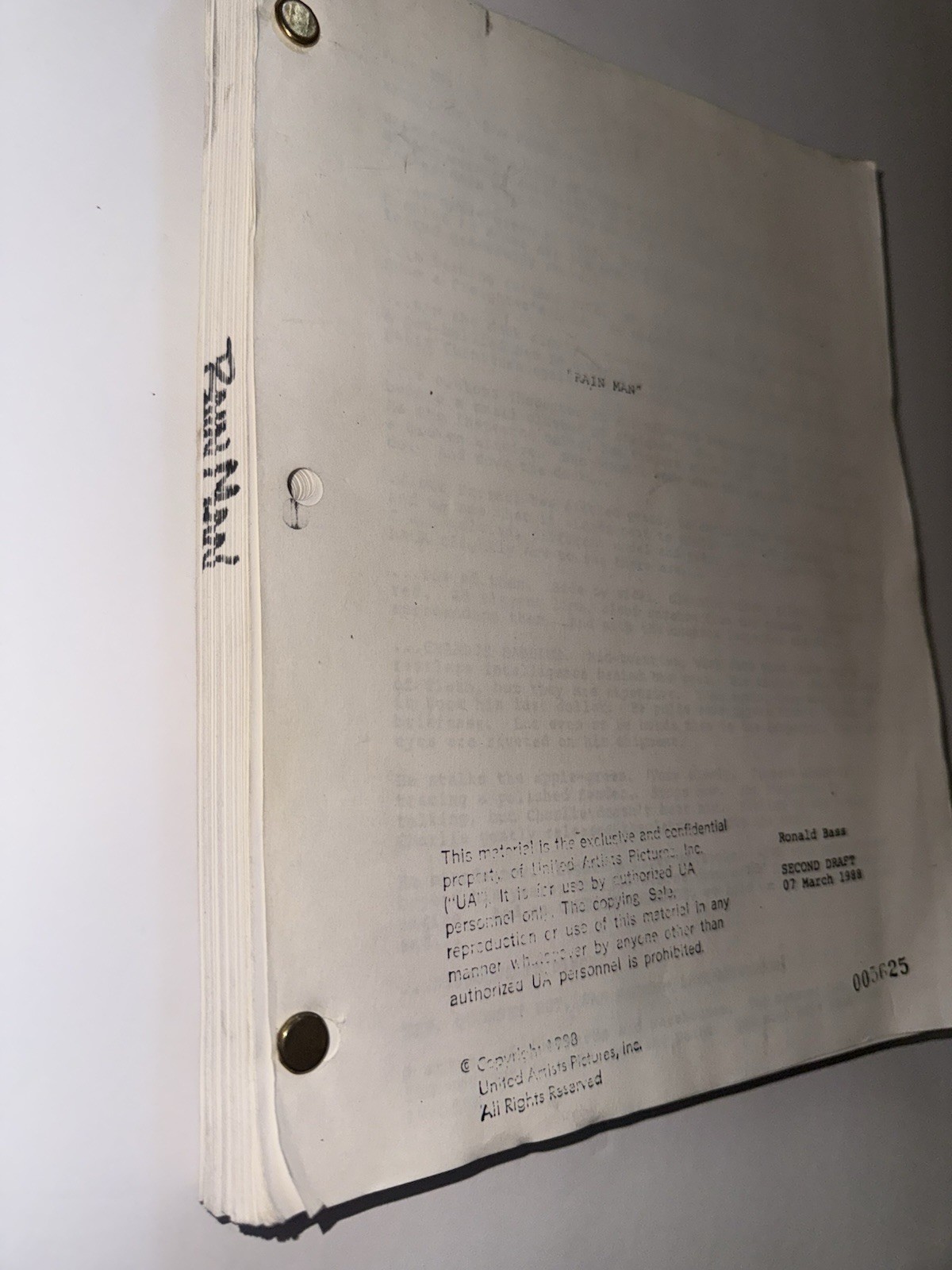 Rain Man 1988 Movie Script Second Draft Ronald Bass Screenplay UA Copy #005625