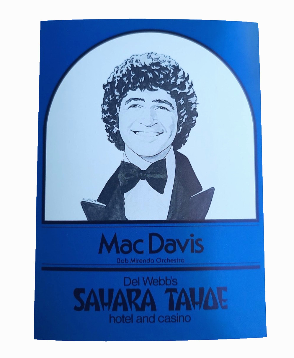 MAC DAVIS Bob Mirendo Orchestra Vtg Postcard Sahara Tahoe Hotel & Casino 70s