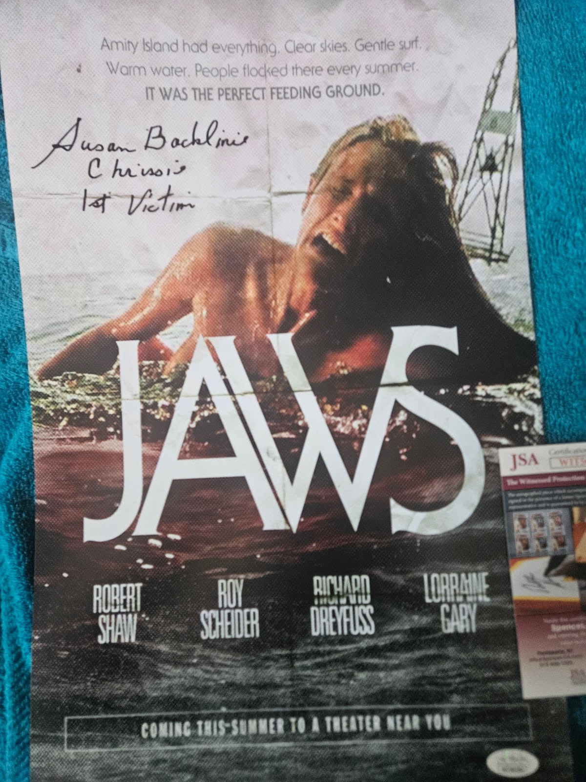 JAWS 1st victim autographed 11×17 great color movie clip JSA Certified