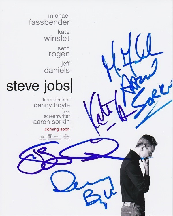 STEVE JOBS signed 8×10 CAST photo MICHAEL FASSBENDER KATE WINSLET SETH ROGEN + 3