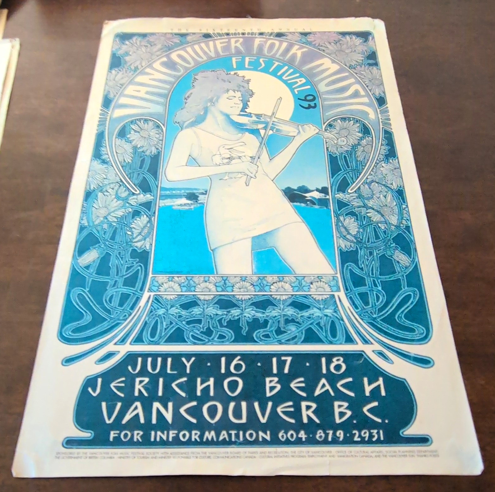 Vancouver Folk Music Festival 1993 Original Poster July 16-18 Jericho Beach