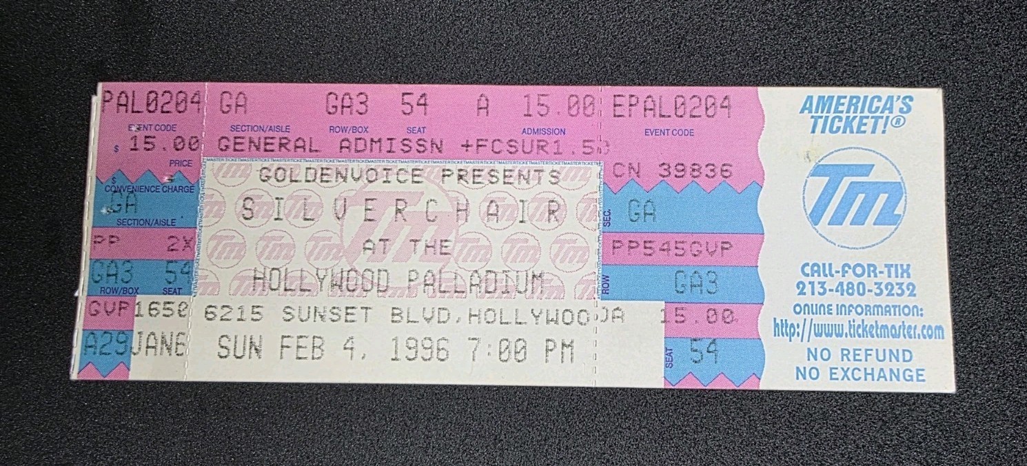 SILVERCHAIR Unused Concert Ticket Stub Hollywood Palladium Feb 4 1996