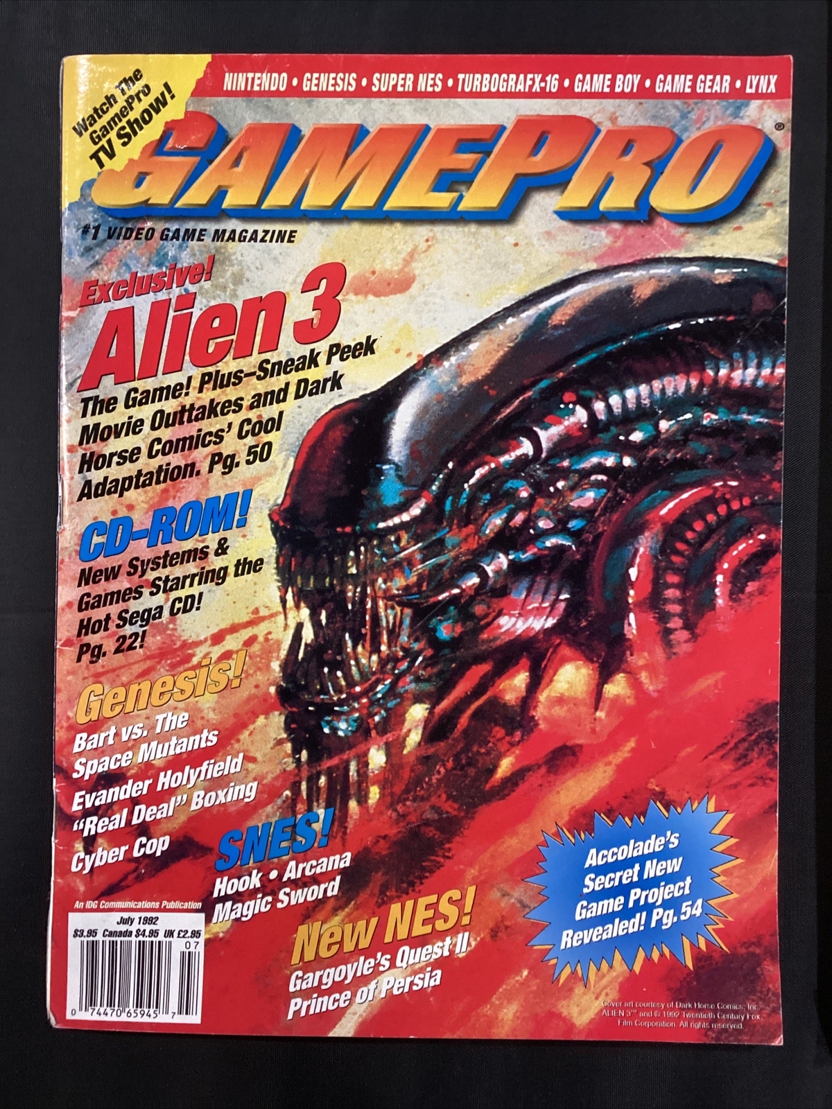 1992 Game pro Video Game Magazine Alien 3 Cover GamePro SNES