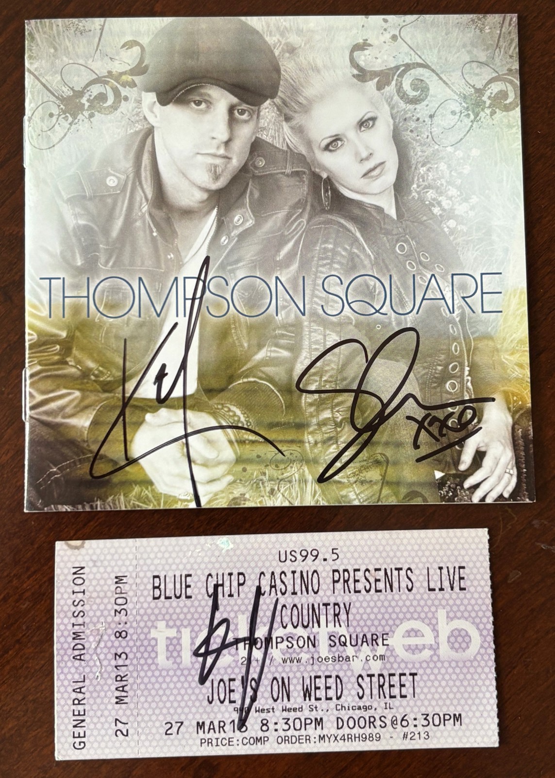 Thompson Square signed CD Booklet with Signed concert Ticket Country Music Stars