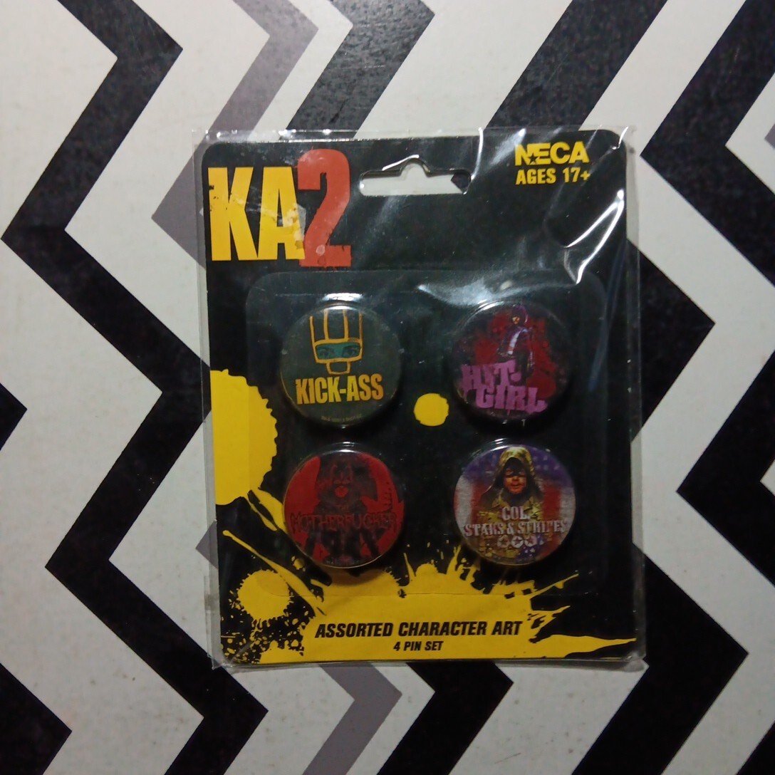 KICK ASS 2 ASSORTED CHARACTER ART 4 PIN BADGE SET NEW 1 Inch KA2