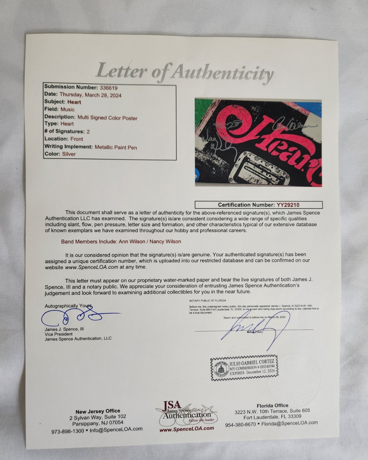 🔥 HEART SIGNED TOUR POSTER JSA COA LETTER Nancy & Ann Wilson Autographed 🔥