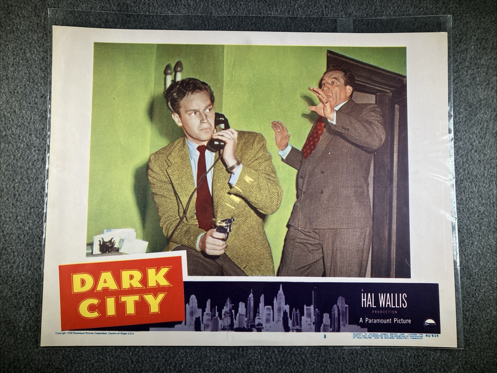 Lobby Card 1950 film noir DARK CITY Charlton Heston 1st film gun Mike Mazurki