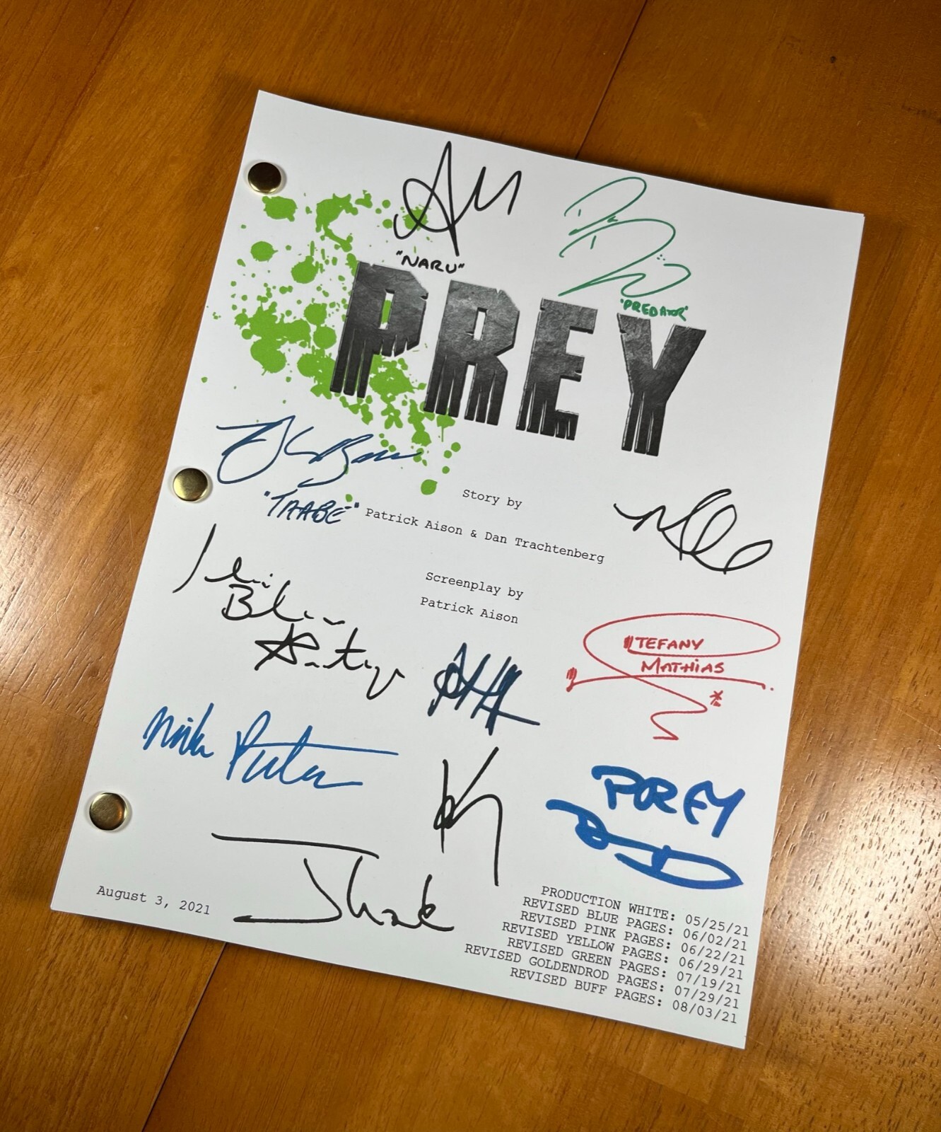 Prey Script Signed- Autograph Reprints – Full Script – Predator