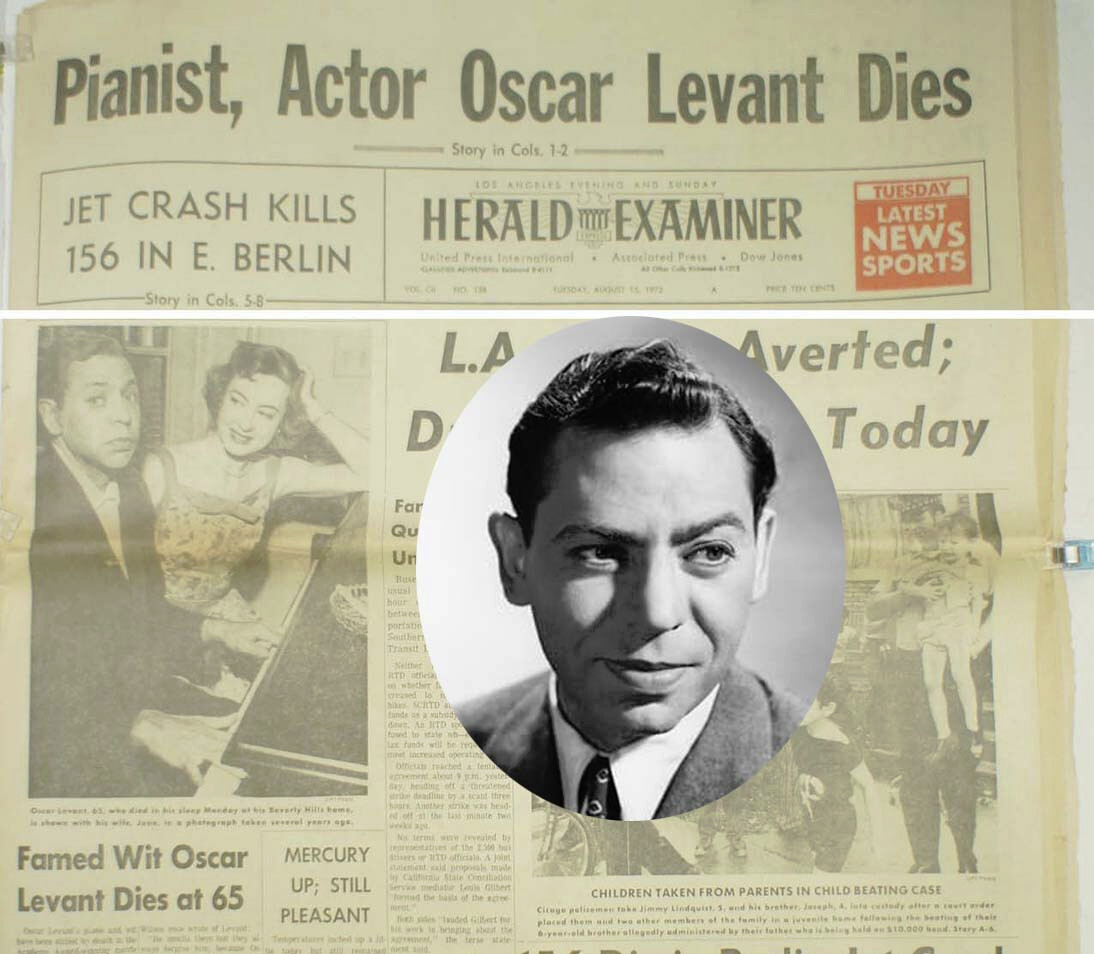 OSCAR LEVANT DIES August 15 1972 LA Herald Examiner Obit Rhapsody in Blue