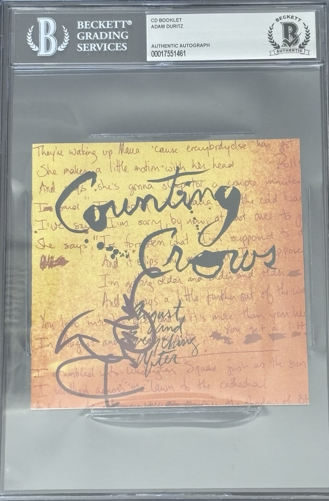 ADAM DURITZ COUNTING CROWS AUGUST & EVERYTHING CD BAS SLABBED AUTOGRAPH BECKETT