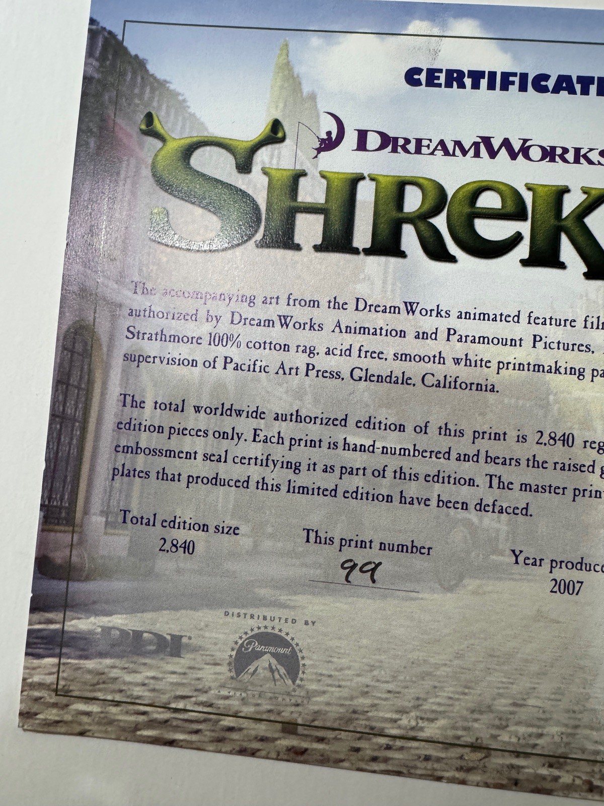 POSTER DreamWorks Shrek The Third Framed 2007 Limited Edition 99 of 2,840 w/ COA
