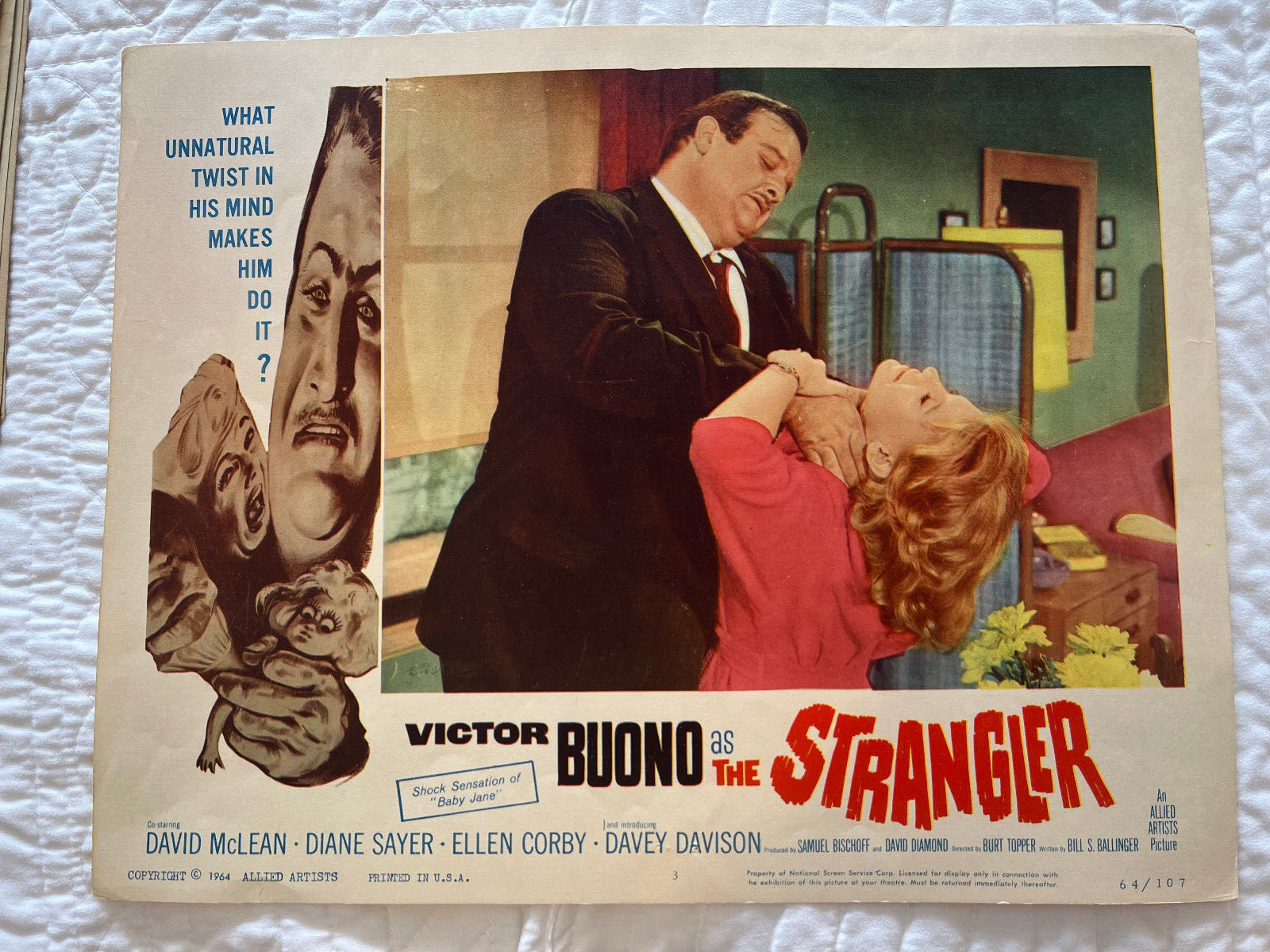 Strangler , The 1964 Allied Artists 11×14″ crime lobby card Victor Buono