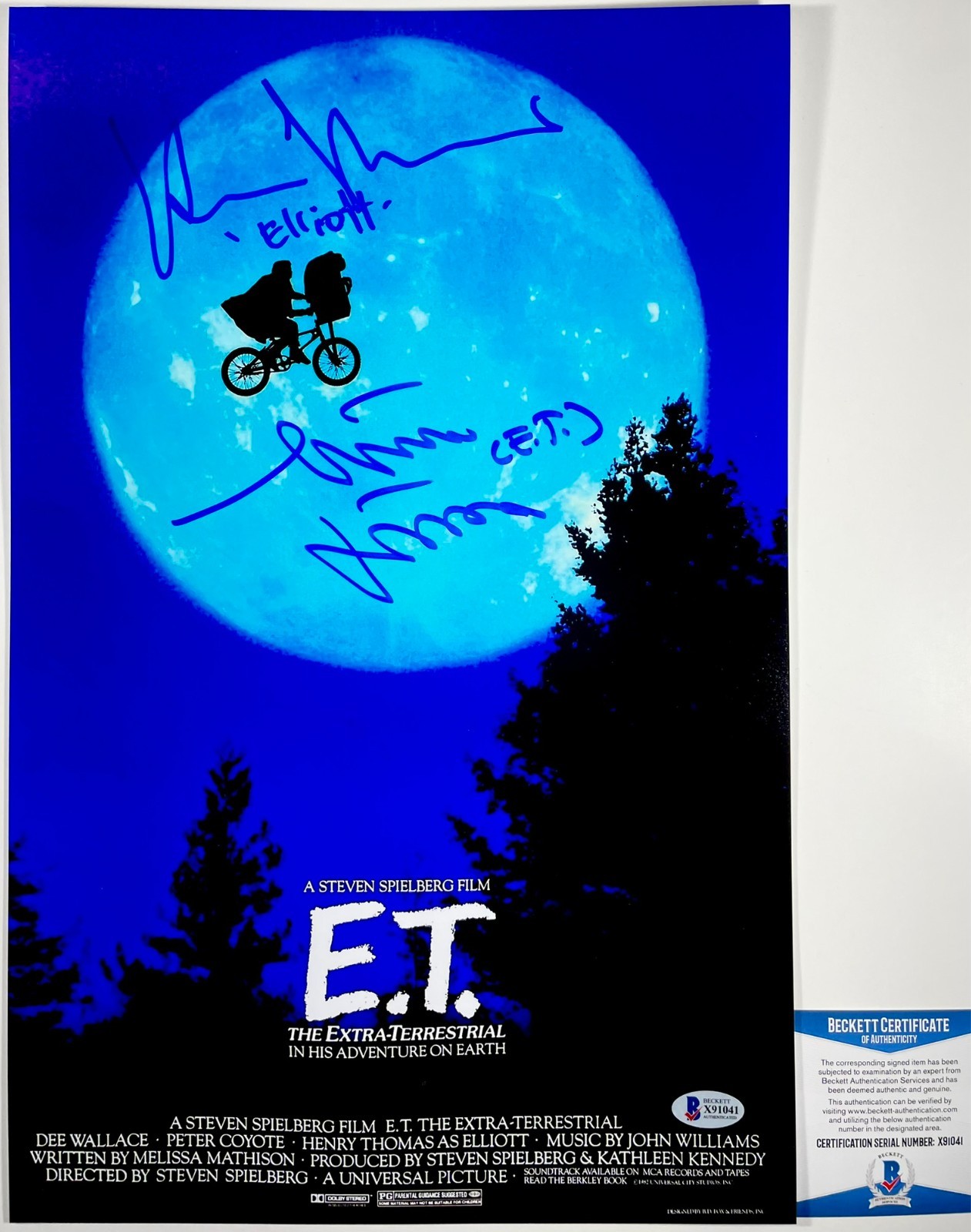 Henry Thomas & Matthew DeMeritt Signed E.T. 11×17 Movie Poster Autograph BAS COA