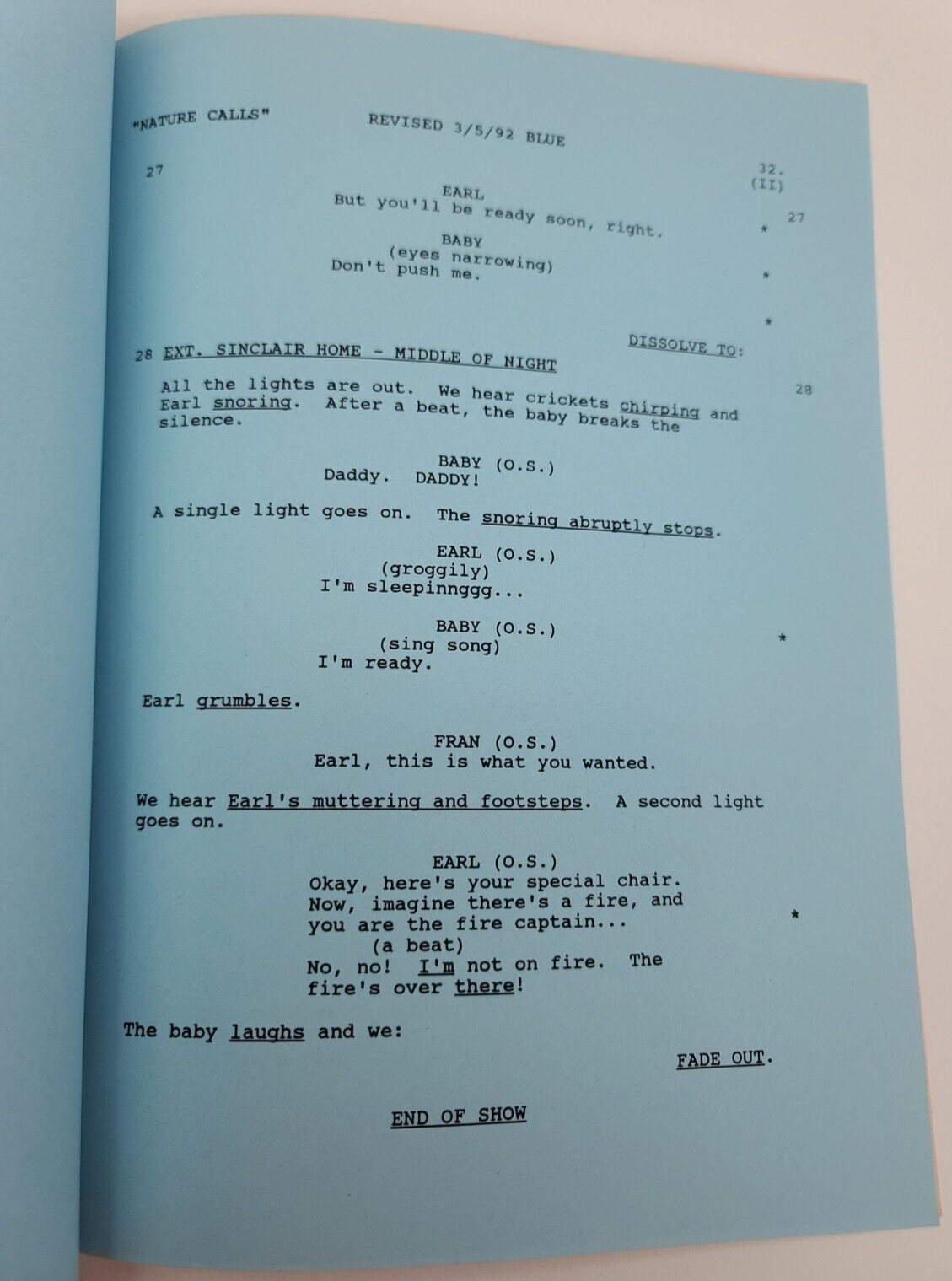 DINOSAURS / Andy Goodman 1992 TV Script, Brian & Jim Henson “Nature Calls”