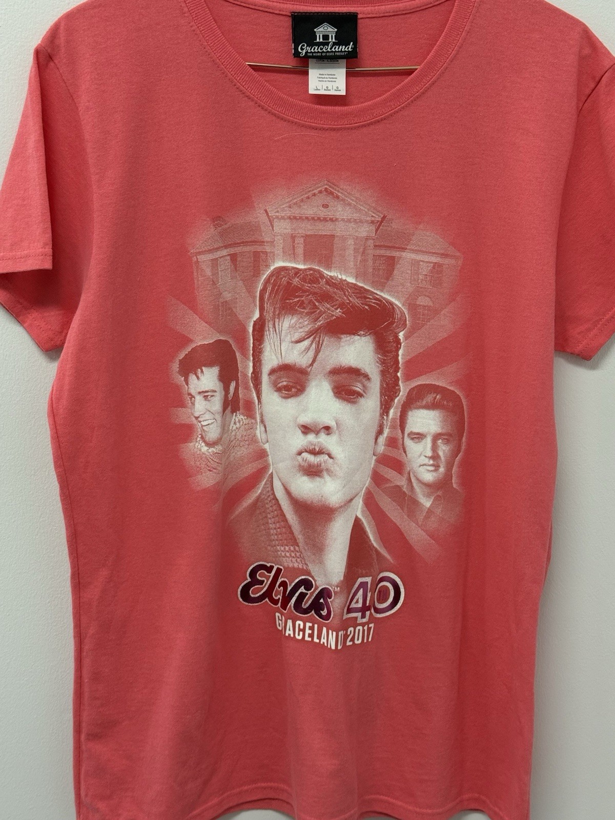 Elvis Presley Graceland Ladies Short Sleeve T Shirt L 40th Anniv. 2017 Pink